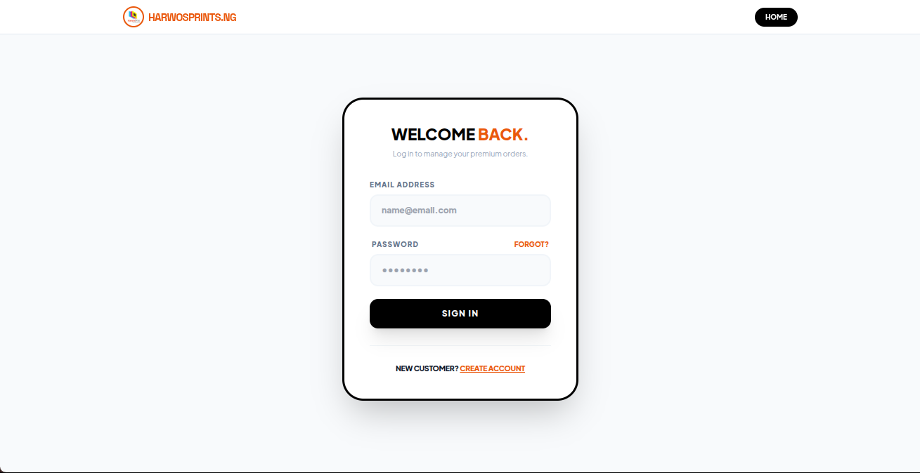 Harwosprints login page
