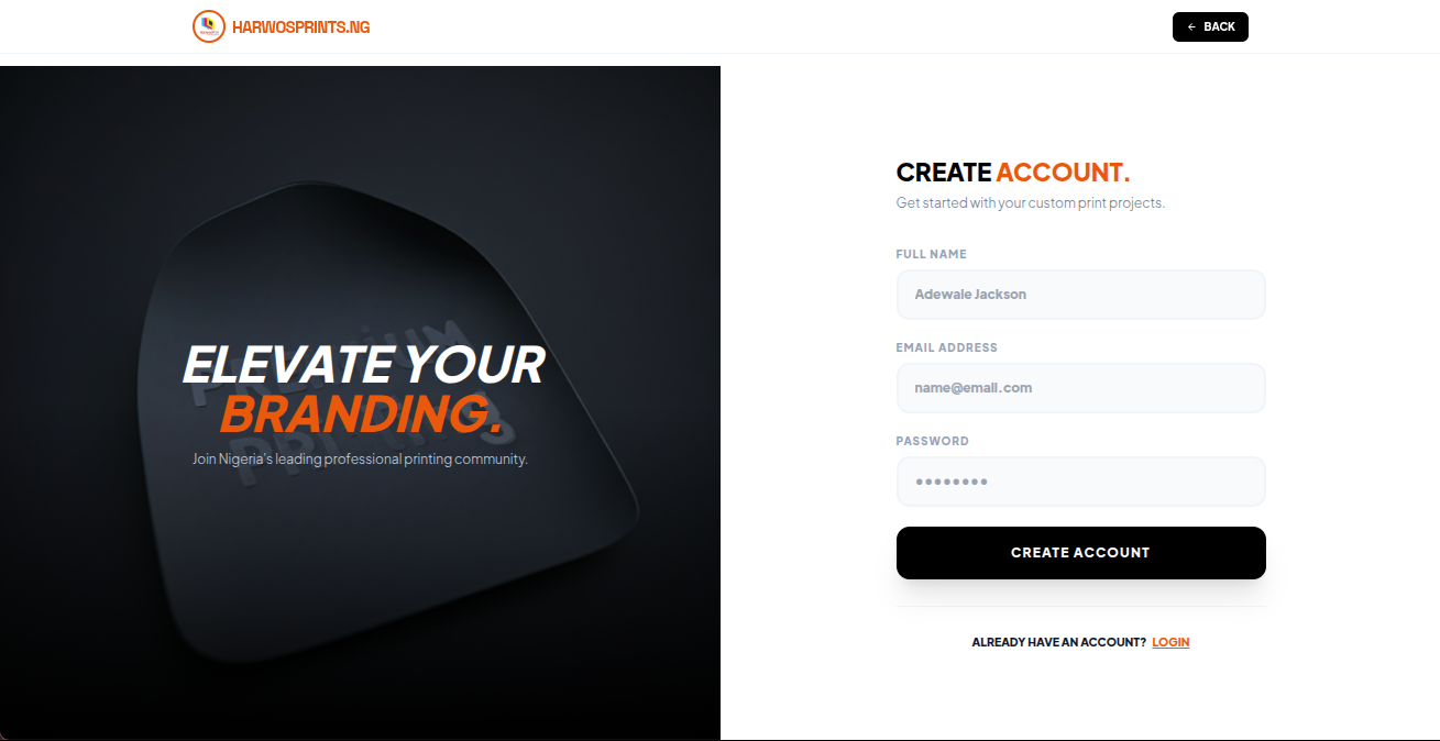 Harwosprints signup page