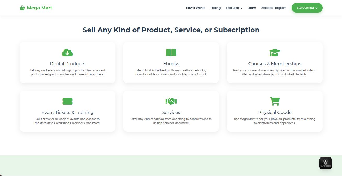 Mega Mart sell any kind of product page