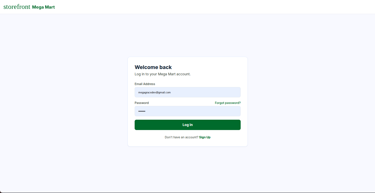Mega Mart storefront login